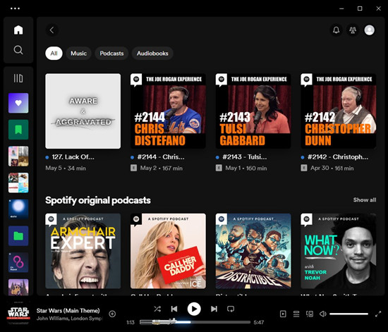 spotify desktop home podcasts