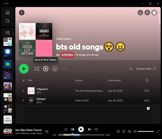 spotify desktop like a playlist