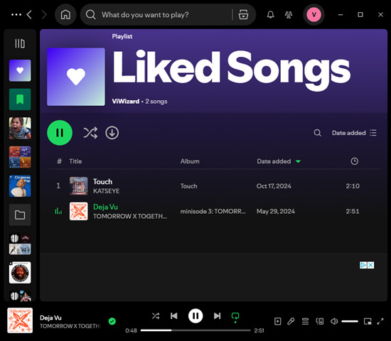 spotify desktop liked songs now playing