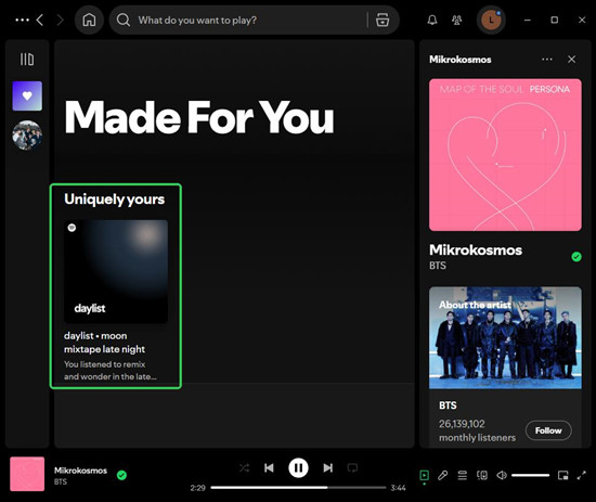 spotify desktop made for you no on repeat