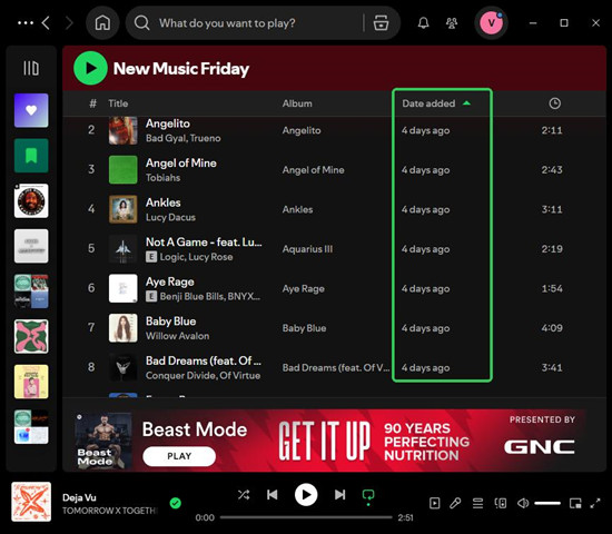 spotify desktop new music friday date added