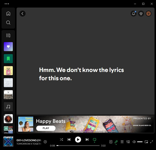 spotify desktop no lyrics