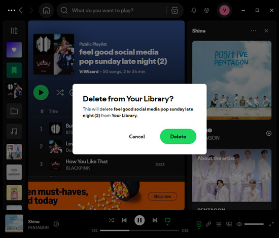 spotify desktop playlist delete from your library delete