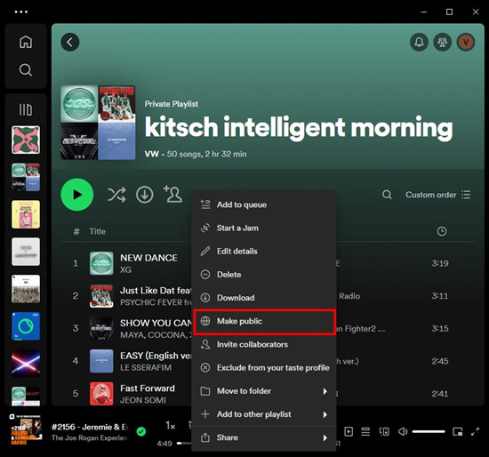 spotify desktop playlist make public private