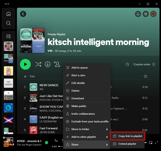 spotify desktop playlist share copy link to playlist
