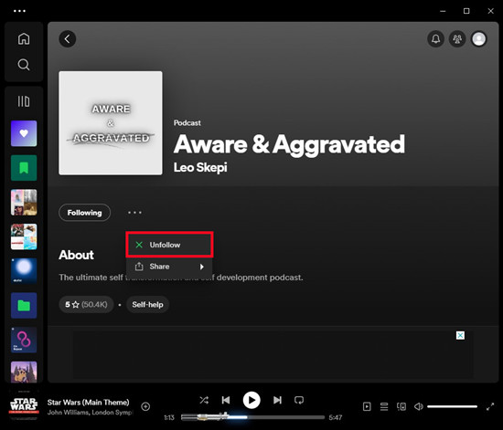 spotify desktop podcast unfollow