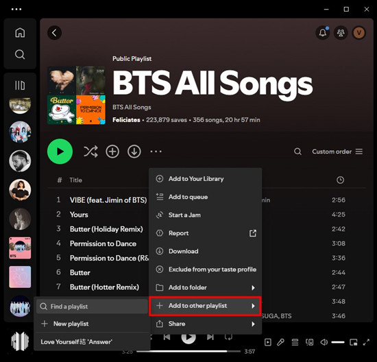 spotify desktop public playlist add to other playlist