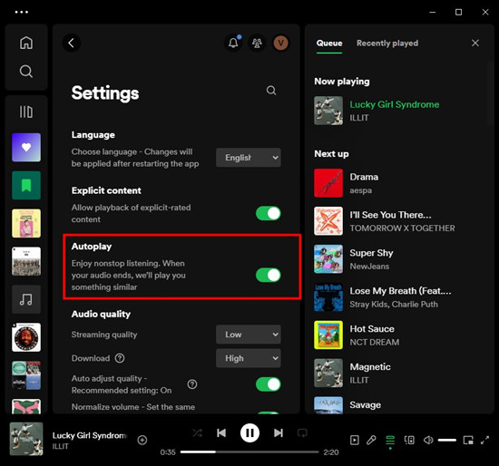 spotify desktop settings autoplay enabled
