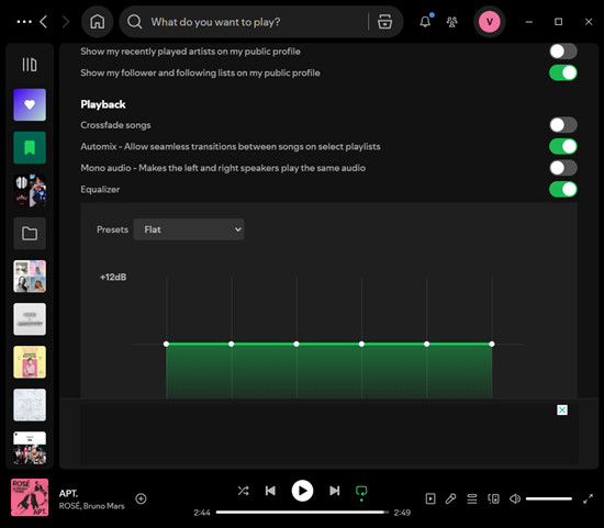 spotify desktop settings playback equalizer