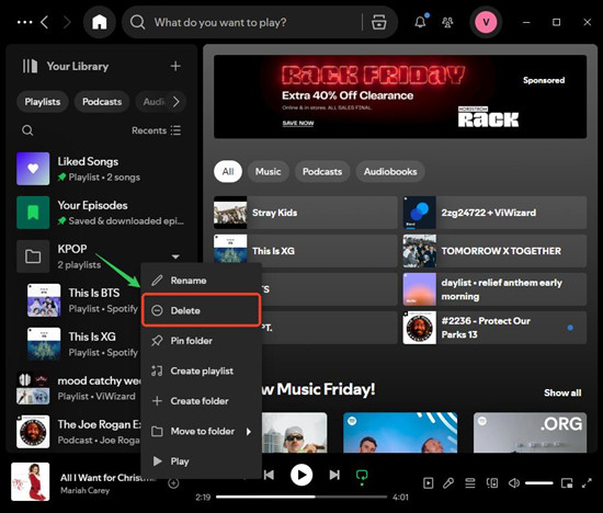 spotify desktop your library playlist folder more delete