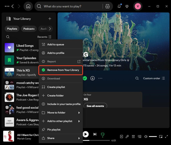 spotify desktop playlist profile your library playlist more remove from your library