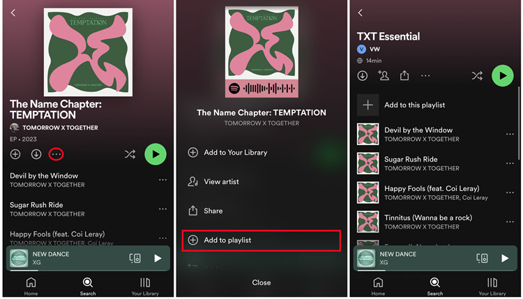 spotify mobile album add to playlist