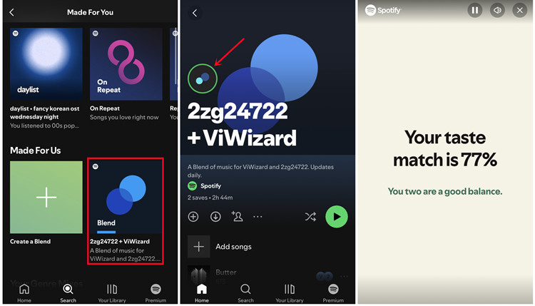 spotify mobile made for you blend playlist blend story