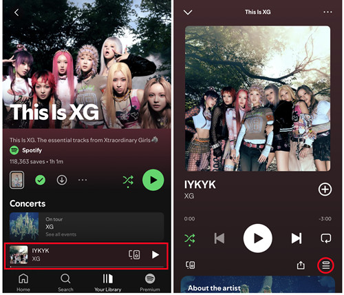 spotify mobile now playing queue button