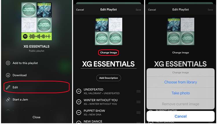 spotify mobile playlist edit change image