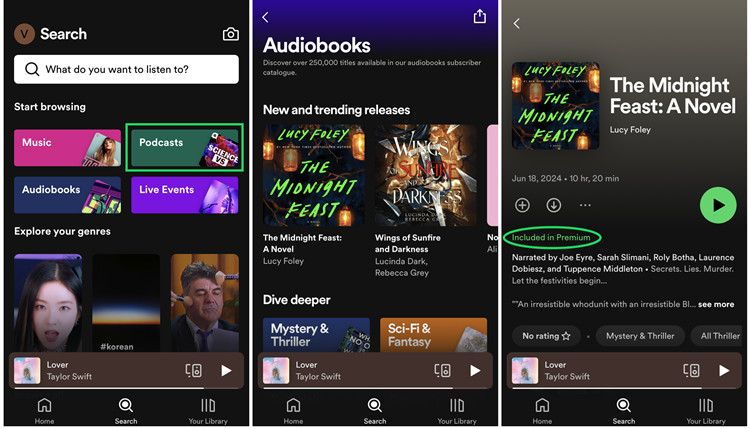 spotify mobile search audiobooks