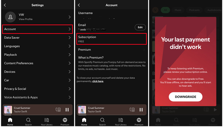 spotify mobile settings account subscription free