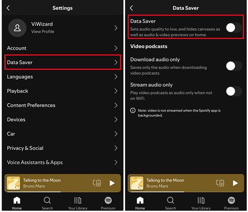 spotify mobile settings data saver