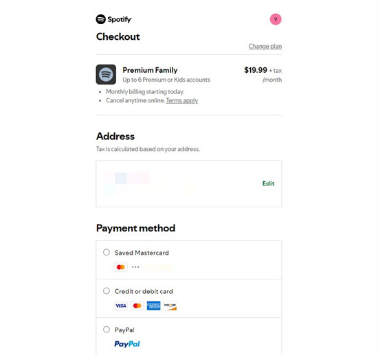spotify premium family checkout