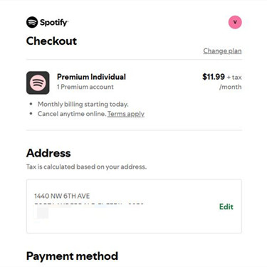 spotify premium individual checkout