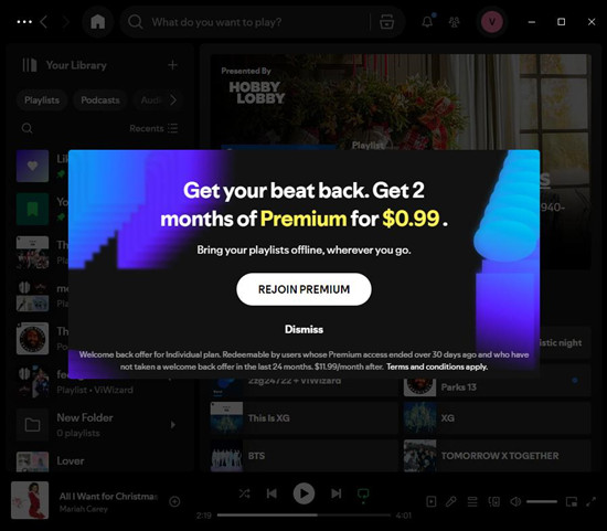 spotify opremium welcome back