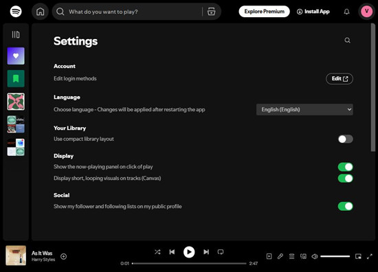 spotify web player settings