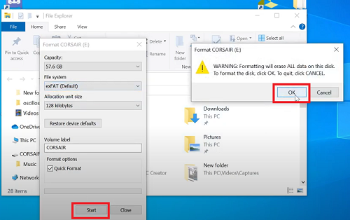 start to format the usb drive