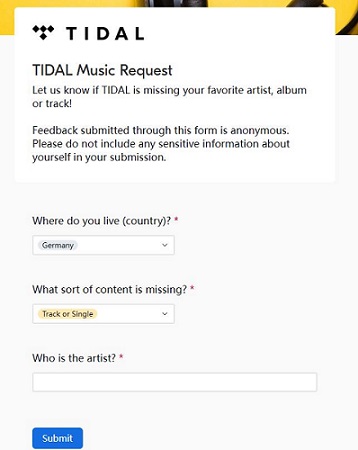 submit tidal music request