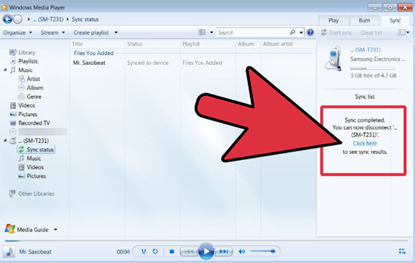 sync via windows media player