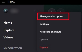 tidal desktop manage subscription