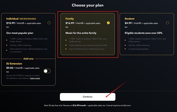 tidal family plan free trial