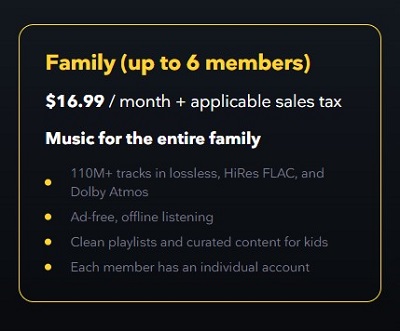 tidal family plan