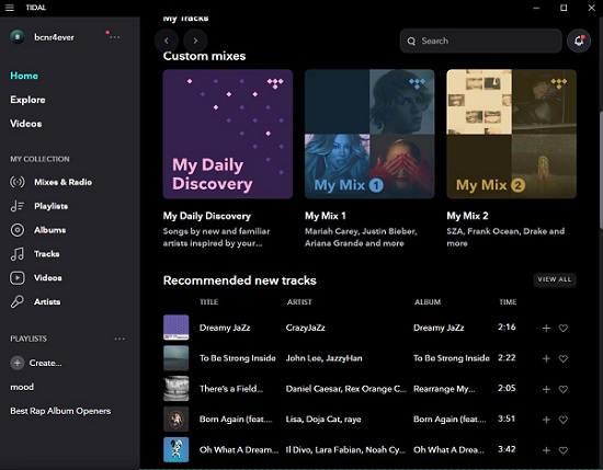 tidal music main interface