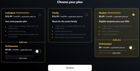 tidal plan choosing