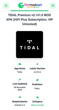 tidal premium apk on website