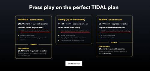 tidal subscription plan