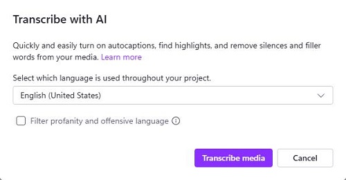 transcribe audible text on clipchamp