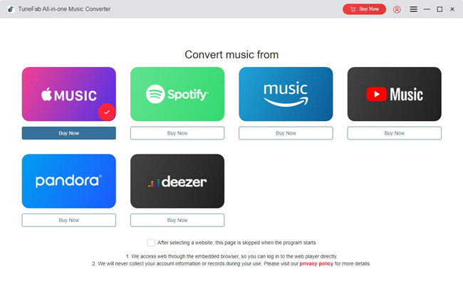 tunefab all in one music converter apple music selected