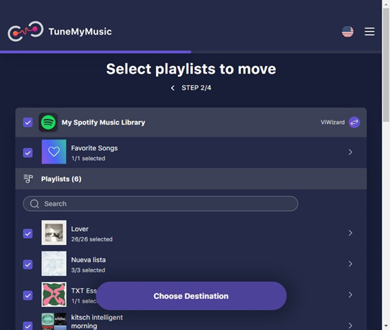 tunemymusic select playlists to move choose destination