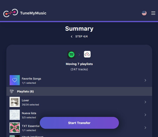 tunemymusic start transfer