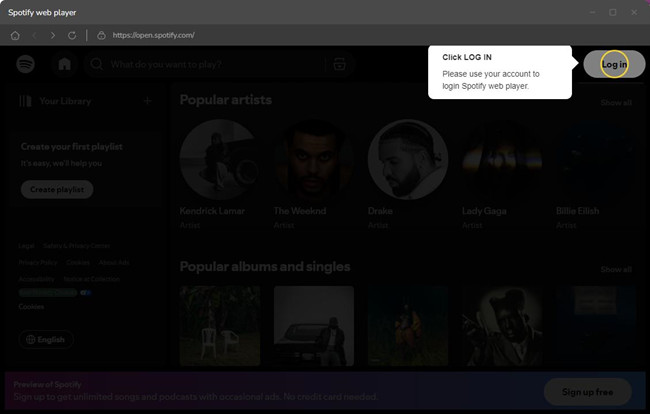 tunepat spotify web player log in