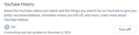 turn on youtube history in google activity controls
