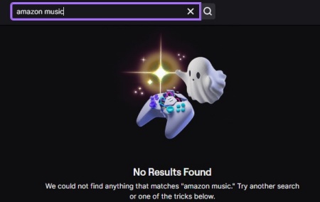 twitch no results found for amazon music