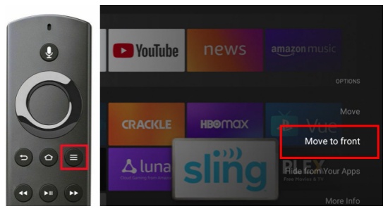 use remote to move app on fire tv