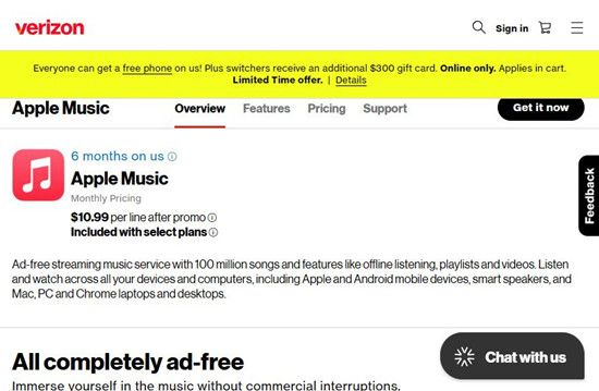 verizon apple music free