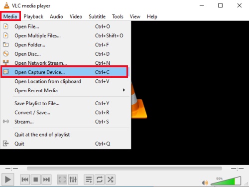 vlc open capture device windows