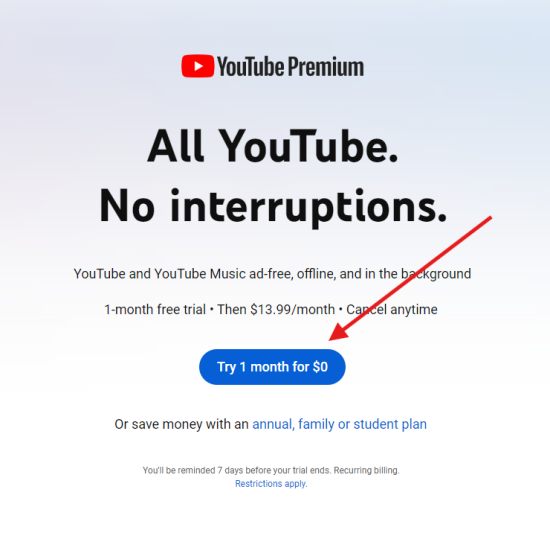 youtube free trial