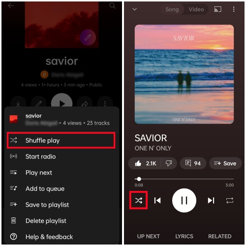 youtube music app shuffle play