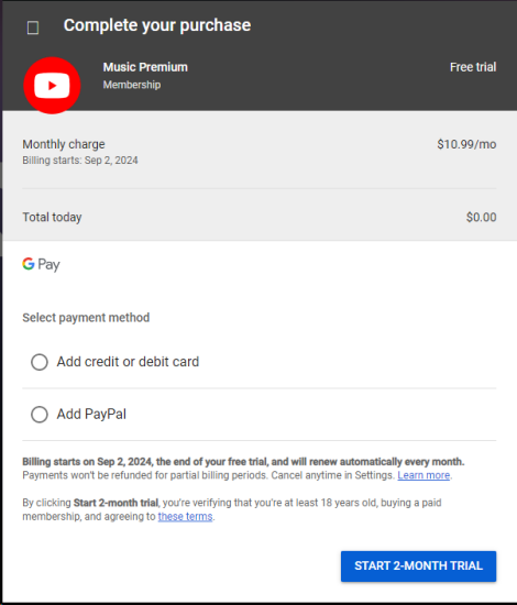 youtube music premium free trial