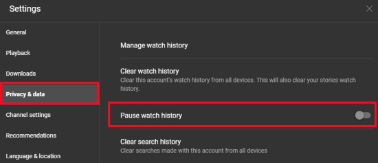 youtube-music settings pause watch history